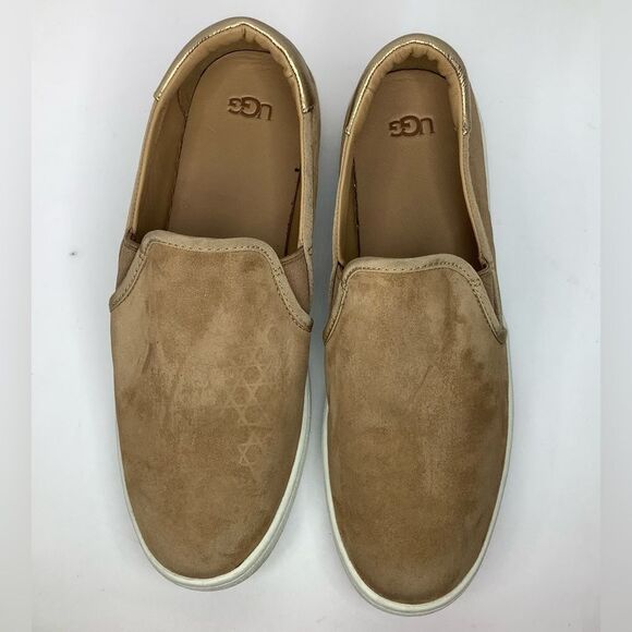 UGG Australia Shoes Tan/Gold Suede Leather Jass Sneakers Slip On Women Sz 10 - Picture 7 of 10